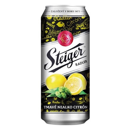 Steiger pivo nealkoholické tmavé citrón 500 ml vratná plechovka Steiger pivo nealkoholické tmavé citrón 500 ml vratná plechovka